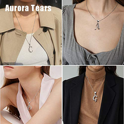 Aurora Tears Letter Necklace Initial 925 Sterling Silver Alphabet Pendant Crystal Name Gift Women Cubic Zirconia Jewelry - color: C