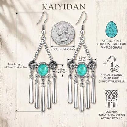 Boho Turquoise Dangle Earrings For Women Trendy,Western Blue Gemstone Drop Earings,Vintage Gothic Ethnic Statement Beach Vacation Long Birthstone Earrings with Leaf Teardrop Turquoise Crystal Tassels,Fashion Jewelry Birthday Gift. - style: A1 Turquoise ta