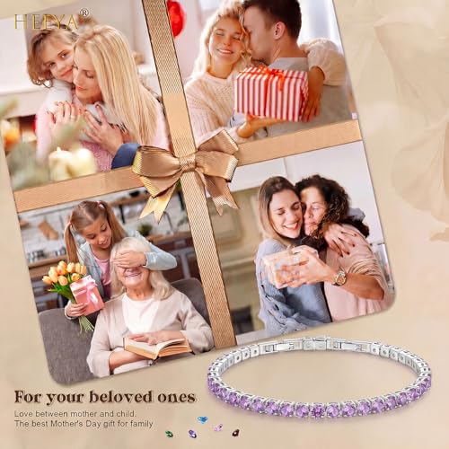 HEEYA Birthstone Silver/Gold Plated Tennis Bracelets, Adjustable 4mm CZ Tennis Bracelets for Women, Fashion Jewelry Wedding Gift Size 6.8 inch+1 inch Extender - color: 06 June Alexandrite