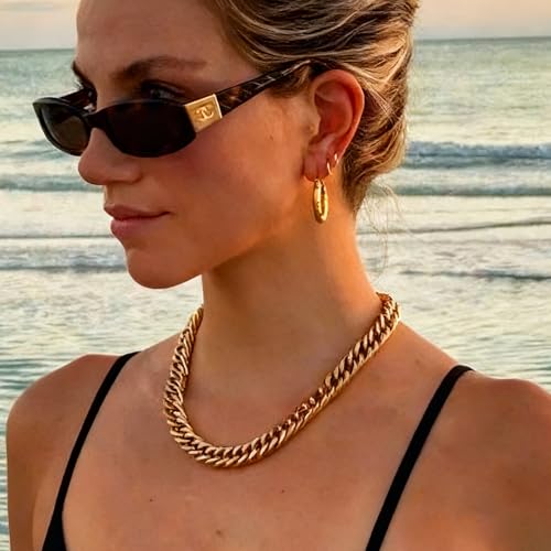 FEEL STYLE Chunky Gold Necklace for Women - 14K Gold Plated 10mm/14mm Cuban Link Chain & 8mm O-Link Chunky Necklace Fashion Jewelry Adjustable - color: Gold Chain, style: 10MM Cuban Link Chain