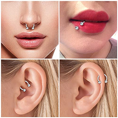 D.Bella 22G 20G 18G 16G 14G 12G 10G 8G 6G 4G 2G 0G 00G Surgical Steel Nose Septum Horseshoe Hoop Eyebrow Lip Navel Belly Nipple Piercing Ring Helix Tragus Daith Rook Captive Earrings Replacement Spikes - color: A5 -4pcs, Silver, size: 14g,10mm inner