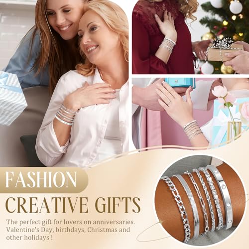 MOINSPIRE Bracelets for Women Non Tarnish, Dainty 18K Gold Plated Bracelets Stack Trendy Waterproof Stackable Bangles, Cuban Link Paperclip Chain Jewelry Set Fashion Accessories Gifts for Women - color: A5-Silver Clip Bead + Bracelet