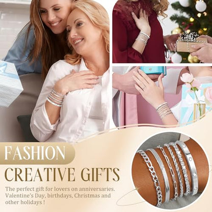 MOINSPIRE Bracelets for Women Non Tarnish, Dainty 18K Gold Plated Bracelets Stack Trendy Waterproof Stackable Bangles, Cuban Link Paperclip Chain Jewelry Set Fashion Accessories Gifts for Women - color: A5-Silver Clip Bead + Bracelet