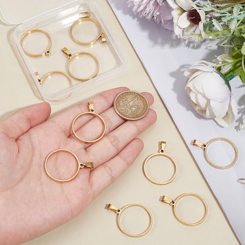 UNICRAFTALE Round Open Back Bezel Pendants Stainless Steel Ring Frame Pendants Geometric Blanks Charms Hollow Frame Pendant Cabochon Settings for Earrings Necklace Bracelet Jewelry Making - color: Gold