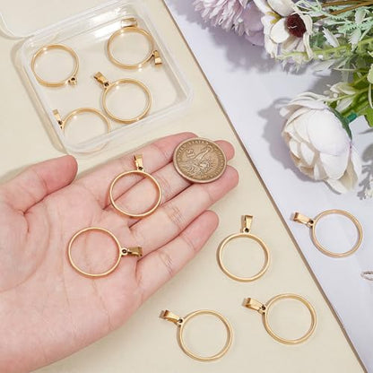 UNICRAFTALE Round Open Back Bezel Pendants Stainless Steel Ring Frame Pendants Geometric Blanks Charms Hollow Frame Pendant Cabochon Settings for Earrings Necklace Bracelet Jewelry Making - color: Gold
