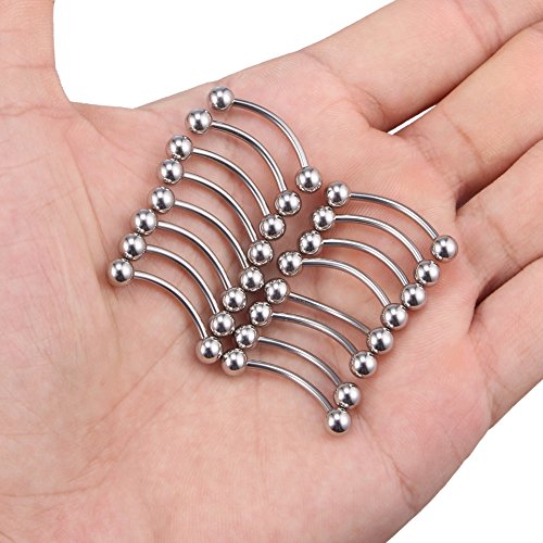 SCERRING 14G Clear Acrylic Bioflex & Stainless Steel Curved Barbell Nipplerings Snake Eyes Tongue Ring Piercing Retainer 16-24PCS - style: 16PCS - 5/8" (16mm) Stainless Steel