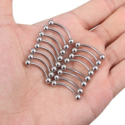 SCERRING 14G Clear Acrylic Bioflex & Stainless Steel Curved Barbell Nipplerings Snake Eyes Tongue Ring Piercing Retainer 16-24PCS - style: 16PCS - 5/8" (16mm) Stainless Steel