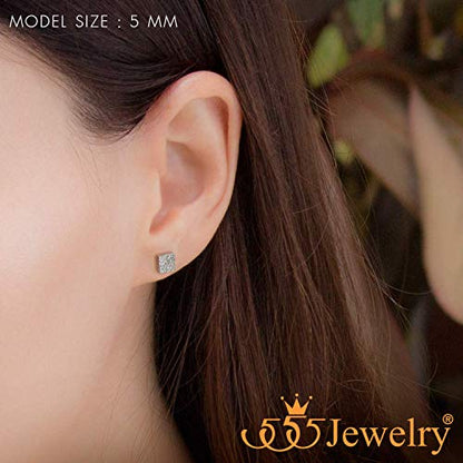 555Jewelry Womens Stainless Steel Square Cube Shape Glittery Cute Stud Earrings - color: Silver