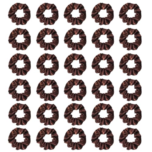 Silk Hair Ties Ponytail Holder Hairs Bow Ropes Elastics Hairtie Accessories Wide 0.8inch on Hair No Damage No Crease for Women Curly Thick Wavy Hair(30Pcs Brown) - color: Brown