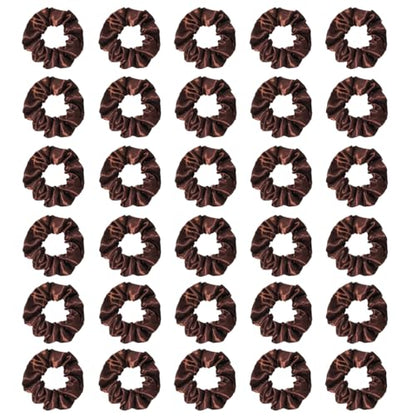 Silk Hair Ties Ponytail Holder Hairs Bow Ropes Elastics Hairtie Accessories Wide 0.8inch on Hair No Damage No Crease for Women Curly Thick Wavy Hair(30Pcs Brown) - color: Brown