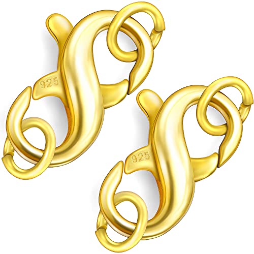 Dailyacc S925 Double Opening Lobster Clasp Sterling Silver and Gold Necklace Bracelet Extender Clasps and Closures for DIY Jewelry - color: Gold 2PCS, size: 13mm × 7mm