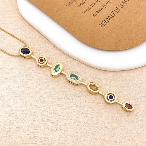 18K Gold Plated Seven Chakra Necklace for Women, Dainty Y Necklace Lariat Drop Pendant, Crystal Healing Yoga Jewelry Gifts - color: Gold 05