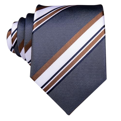 Dubulle Mens Paisley Striped Tie Woven Necktie for Men and Handkerchief Cufflinks Set Wedding Formal Business - color: Brown Blue