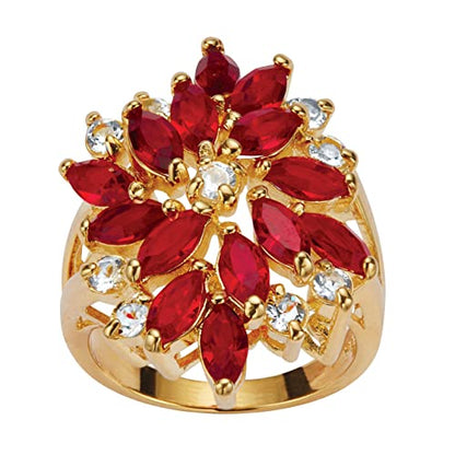 PalmBeach 18K Yellow Gold Plated Marquise Shaped Green Red or Blue and White Crystal Ring. Size 8