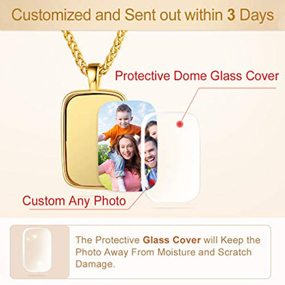 Custom4U Personalized Photo Necklace - Custom Heart/Oval/Round Charm Necklaces with Picture + Chain Adjustable - Stainless Steel/Acrylic Pendant Memorial Jewelry Christmas Gifts for Women - color: C-Gold Color