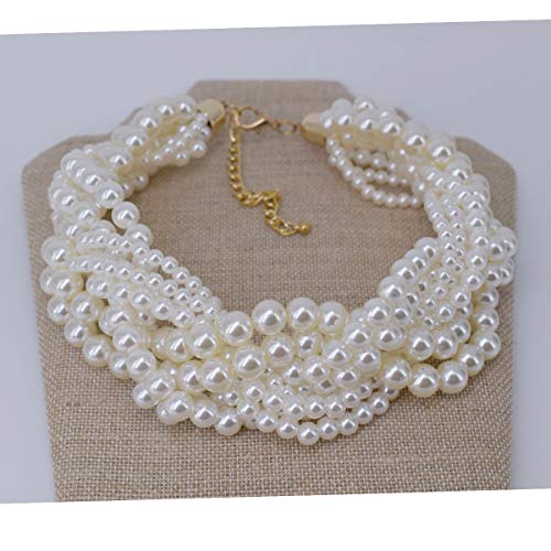 utop JNF Hand made Pearl Statement Necklace for Women Rhinestone Multilayer Crystal Necklaces Chunky Pearl Necklace Large Pearl Necklace and Earrings Set for Mother Mom's gift - color: white pearl choker necklaces