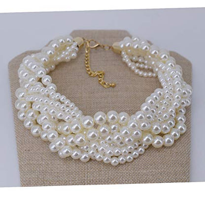 utop JNF Hand made Pearl Statement Necklace for Women Rhinestone Multilayer Crystal Necklaces Chunky Pearl Necklace Large Pearl Necklace and Earrings Set for Mother Mom's gift - color: white pearl choker necklaces