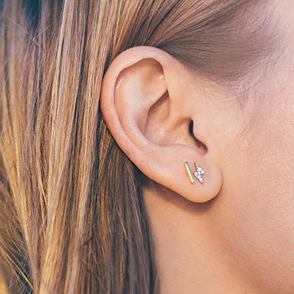 PAVOI 14K Gold Plated Dainty Stud Earrings for Women, CZ Earring Piercing | Hypoallergenic Earrings with 925 Sterling Silver Posts, Bolt, Moon, Star & Flower Celestial Studs with Cubic Zirconia - style: Lightning