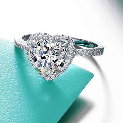 Women Heart Shaped Engagement Rings Inlaid Zircon Anniversary Rings Elegant Exquisite Wedding Jewelry (B-Silver, 5) - color: B-silver, size: 5