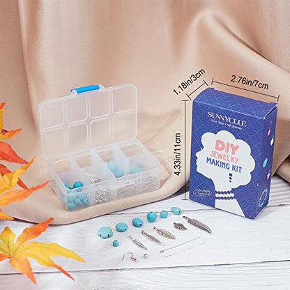 SUNNYCLUE 1 Box DIY 12 Pairs Turquoise Bead Dangle Earrings Making Kit Alloy Enamel Leaf Feather Pendants Charms with Eye Pin & Earring Hooks for DIY Earring Jewelery Making, Antique Silver - color: 1 Box Diy 12 Pairs Turquoise Bead Earrings Kit