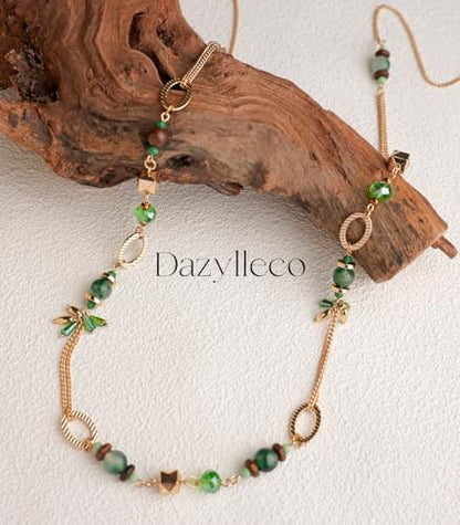 Long Gold Boho Necklaces for Women Beaded Statement Chain Long Necklace Gold Costume Jewelry Birthday Gifts for Her - color: Green
