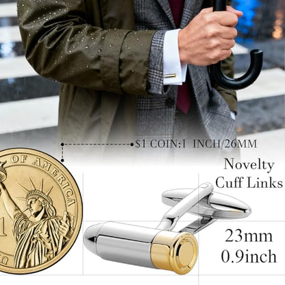 HAWSON Various Unique Cuff Links Mens, Animal/Tactical/Music/Holiday/Cufflinks, Themed Wedding Dinner Party Gift Suit Accessories - style: Bullet
