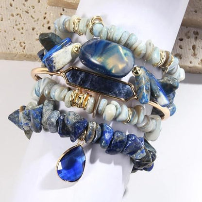 Yomisa 5PCS 6PCS Natural Boho Beaded Bracelets/Bangle for Women Men,Healing Turquoise Jasper Agate Crystal Gemstone Stone Chakra Multilayer Wrap Bohemian Handmade Jewelry Beads Stretch Bracelet Set - color: 5PCS-Sapphire blue