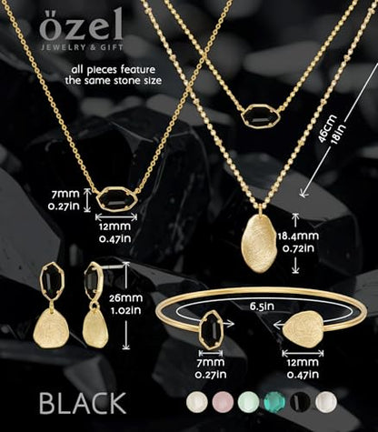 OZEL – Women’s Gold Cuff Bracelets – 18K Gold Plated Textured Bangles with Multi-Color Crystal & Rhinestone Accents – Layered Stacking Jewelry - color: Black