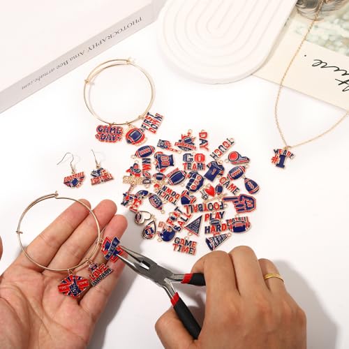 40PCS Game Day Charms for Bracelet Making Enamel Football Charms for Bracelet Necklace Earrings Jewelry Making DIY Football Mom Accessories Gifts - color: Red Blue