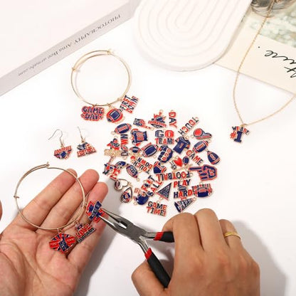 40PCS Game Day Charms for Bracelet Making Enamel Football Charms for Bracelet Necklace Earrings Jewelry Making DIY Football Mom Accessories Gifts - color: Red Blue