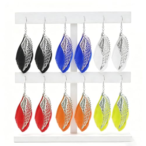 6 Pairs Feather Earrings for Women Lightweight Boho Angel Wing Fairy Feather Earrings Bohemian Handmade Jewelry
