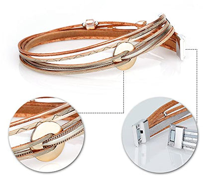 leather wrap bracelets for women, boho leopard multi-layer crystal cuff bracelet jewelry A),B38:Metal Disc(Gold),A