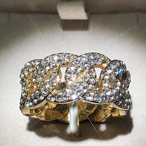 Personalized Fashion Cuban Link Chain Ring 18K Gold Plated Bling CZ Simulated Diamond Hip Hop Ring for Men Women 13 - size: US Code 13