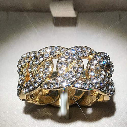 Personalized Fashion Cuban Link Chain Ring 18K Gold Plated Bling CZ Simulated Diamond Hip Hop Ring for Men Women 13 - size: US Code 13