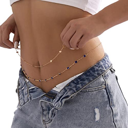 Sexy Multi-Layered Waist Chain Bikini Bead Belly Chain Summer Sequin Waist Chain Beach Crystal Waist Body Chain for Women - color: Blue