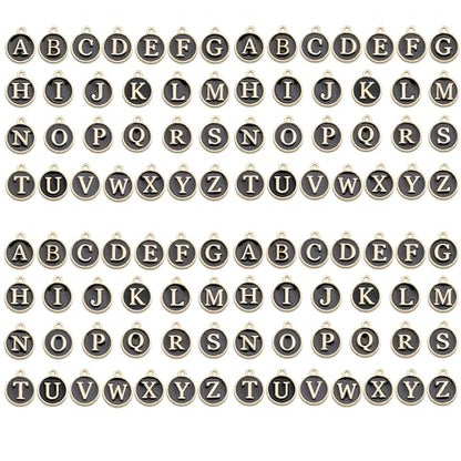 A-Z Letter Charms Round Enamel Alphabet Initial Pendant for Jewelry Making,Double-Side for Necklace Bracelet Earring DIY Craft - color: 4 sets(104pcs)-Black