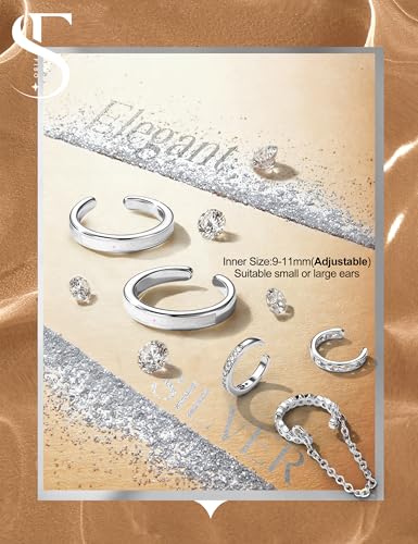 𝟒 𝐏𝐚𝐢𝐫𝐬 Ear Cuffs Non Piercing - 14K Gold Plated Ear Cuff Earrings for Women Trendy Ear Cuff for Non Pierced Ears Clip On Carrtilage Earring Lightweight Adjustable Fake Earrings Set - style: Silver Plated-Trendy