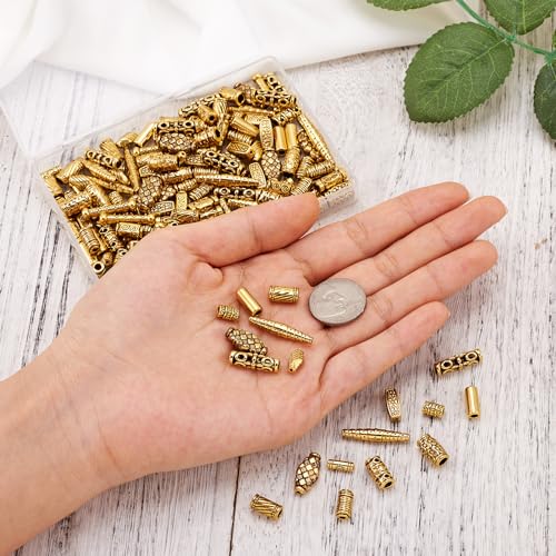 Craftdady 150Pcs Antique Gold Tube Bar Spacer Beads Tibetan Metal Column Barrel Drum Beads for Jewelry Crafts Making Hole:1-3.5mm - color: Antique Gold, Tube,150pcs