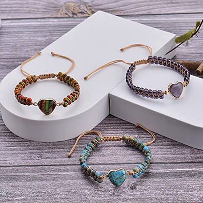 Women Boho Wrap Bracelet,Handmade Natural Stone Crystal Emperor Beads Heart Bracelet, Fashion Bohemian Jewelry Gift for Women - color: Purple Heart Stone