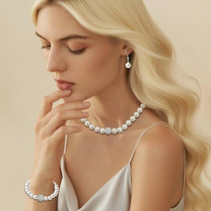 Pearl Jewelry Set for Women Faux Pearl Costume Jewelry Set with Necklace, Bracelets, Ring, Earrings for Wedding Bridal Birthday Tea Party - color: 5Pcs White