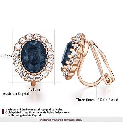 Yoursfs Vintage Crystal Clip On Earrings For Women Platinum Plated Rhinestone Clip On Earrings Non Pierced Oval Shap Cubic Zirconia Earring Hypoallergenic Jewelry - style: Navy Blue Stone Earrings