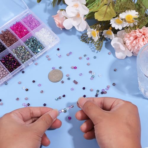 1200Pcs 4mm 10 Colors Faceted Crystal Glass Bicone Beads Loose Bead for DIY Bracelet Necklace Earring Keychain Jewelry Making,Purple - color: Purple