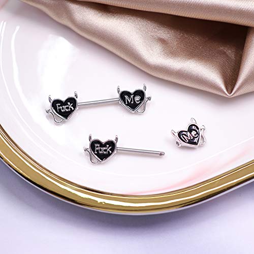 Letter Nipple Ring 14G 316L Surgical Steel Nipple Barbell Heart Shape Devil Body Piercing Jewelry for Women Men - color: black F