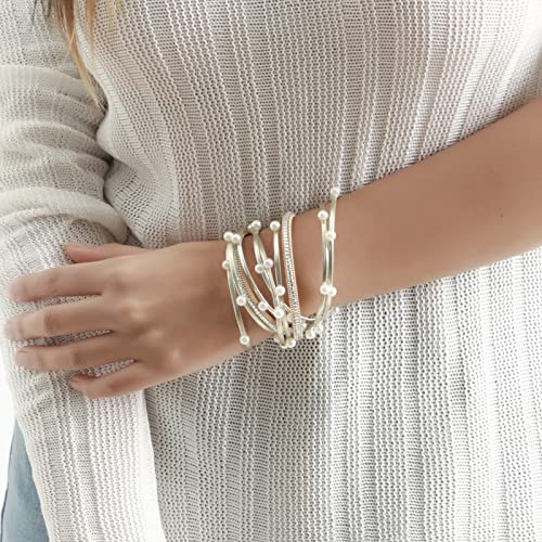 Artilady Leather Wrap Bracelet for Women, Pearl Beaded Bangle Stack Jewelry | Easy on-off, Elegant Handmade Multi-Layered, Daily Casual Date Beach Vacation, Gift for Ladies, Mother, Sister & Friend - style: Gold