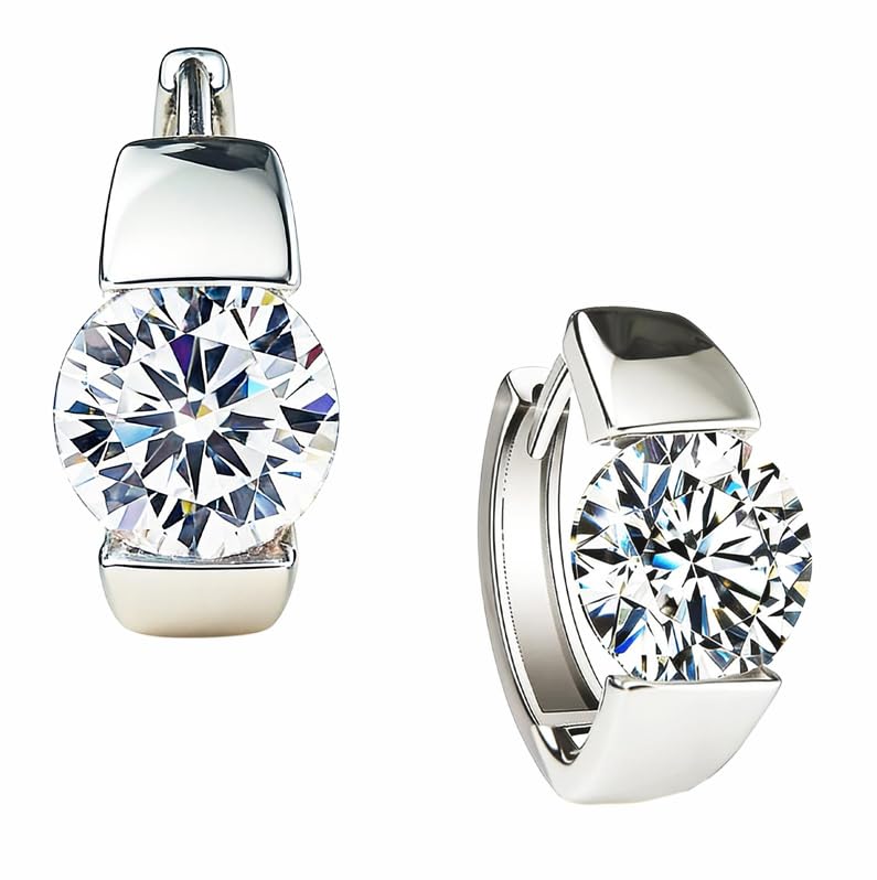 Sterling Silver Hoop Earrings, Hoops CZ Cubic Zirconia White Gold Plated Huggie Hoop Earrings for Women Gift 1.2 ct - color: Silver