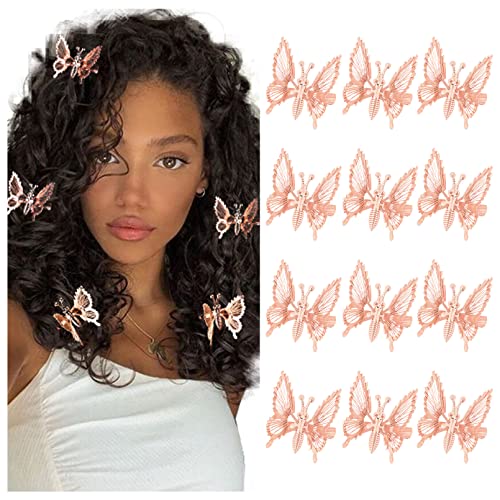 DEEKA 12 PCS Moving Butterfly Clips 3D Metal Gold Moving Wings Butterfly Hair Accessories 90s Hair Clips Barrette for Women and Girls -Rose Gold - color: Rose Gold