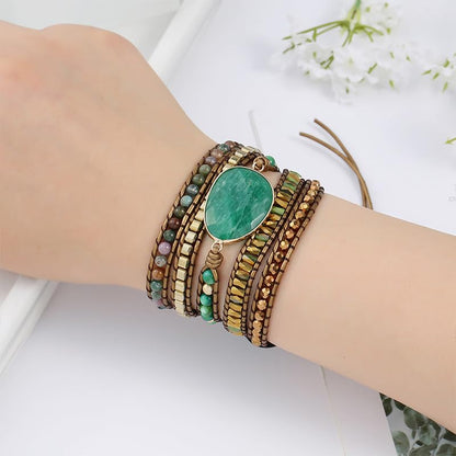 Women Wrap Bracelet Boho Natural Jasper Crystal Stone Beads Strand Bracelets - color: Style 22-Green #3
