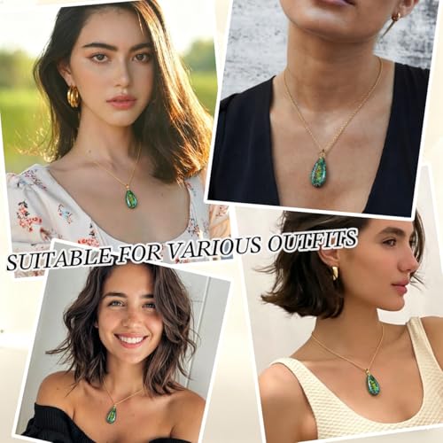 Suyi Stone Necklace for Women Teardrop Colorful Pendant Necklaces - color: Green Gold