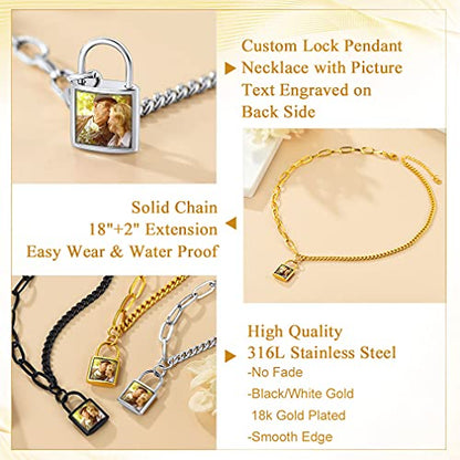Custom4U Personalized Photo Necklace - Custom Heart/Oval/Round Charm Necklaces with Picture + Chain Adjustable - Stainless Steel/Acrylic Pendant Memorial Jewelry Christmas Gifts for Women - color: G-Gold Color