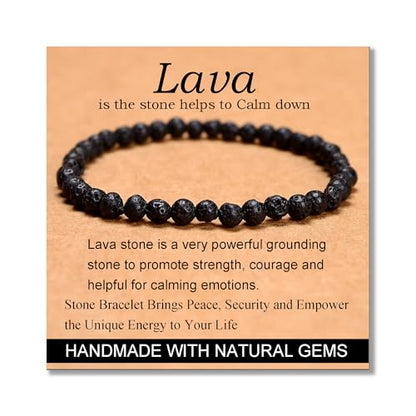 MASSIVE BEADS Handmade Yoga Stretch Elastic Bracelet Natural Stone Crystal Healing Power Energy Gifts for Unisex Adult 4mm 6mm 8mm 10mm - color: Black Lava(Calm), size: 4mm